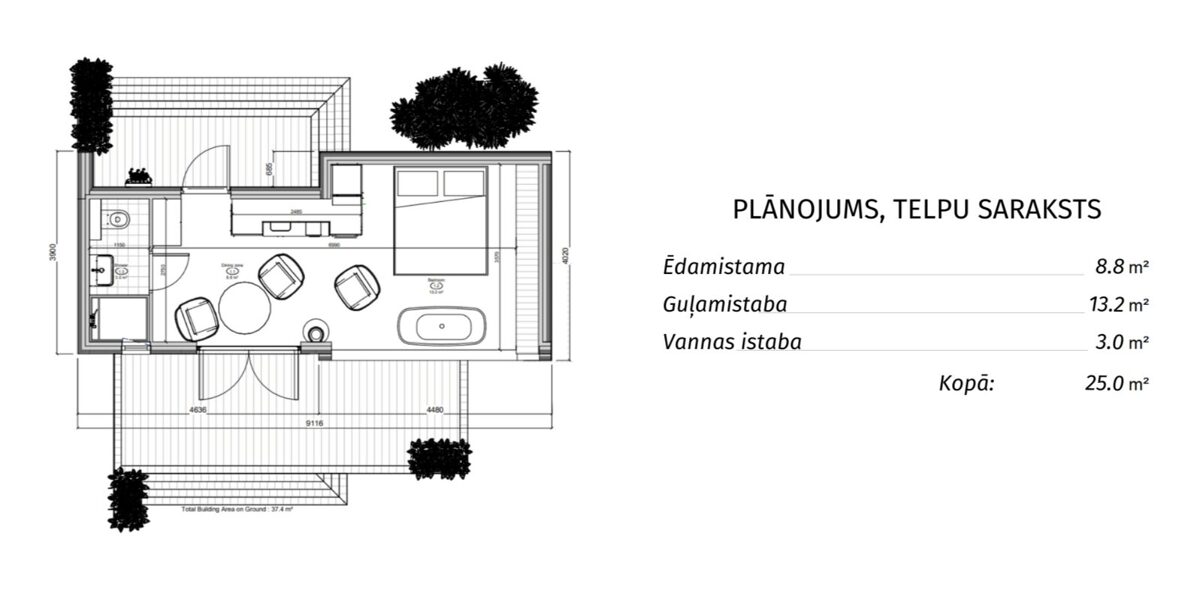 VMS Houses GLAMPING modulārās mājas plānojums